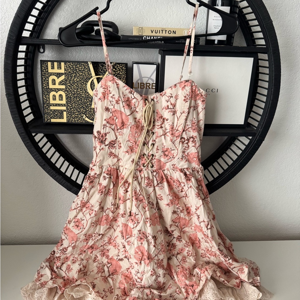 Pink Floral Spaghetti Strap Dress